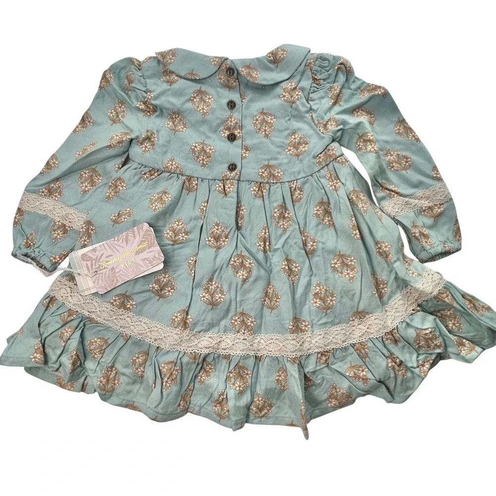 NEW Tommy Bahama Floral Dress Sherpa Vest‎ Peter Pan Collar Long Sleeve 18 month